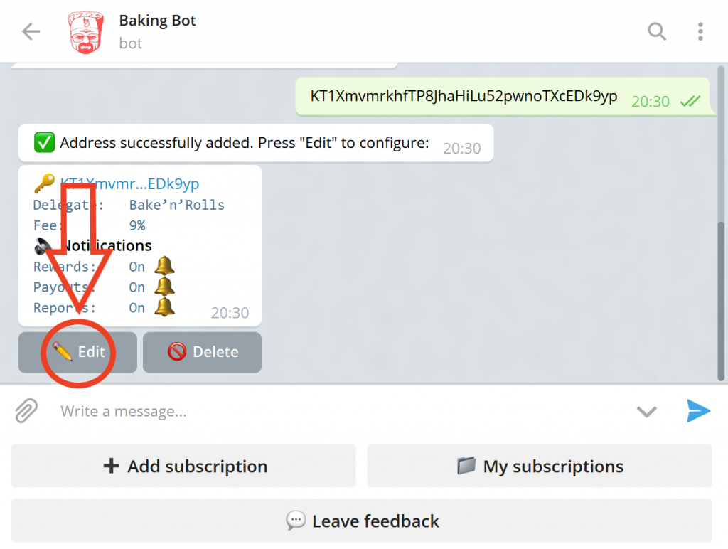 Baking Bad Bot: Edit subscription 